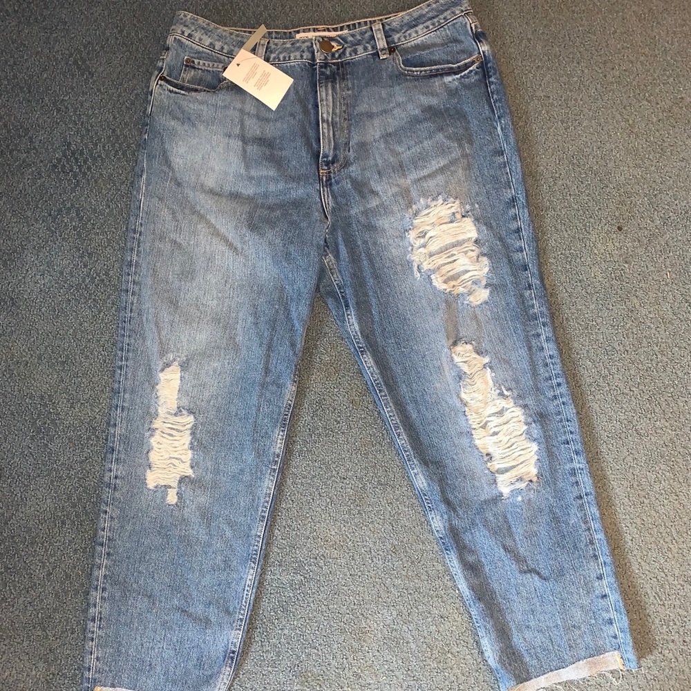 ASOS MOM Jeans in Mid Stonewash w/ Stepped Hem